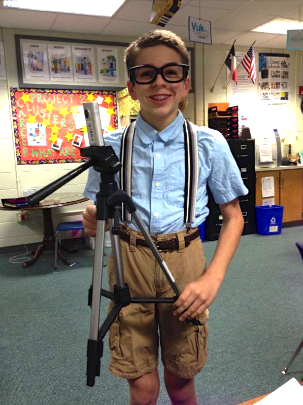 Seventh grade Coppell Middle School West multimedia student Sam Castranova dresses as a nerd for his short film titled "Confidence". Photo courtesy of Monica Champagne.
