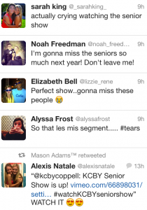 Students tweet their positive feedback for the 2013 KCBY senior awards show on Friday May 24.