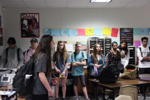 KCBY senior asks the freshmen visiting each EMAC academy classroom if they have any questions and what they want to learn more about. The freshmen are learning about each academy so they know what type of job they want to go into. Photo by Aubrie Sisk. 
