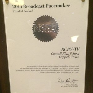 KCBY received the 2015 Broadcast Pacemaker Award from JEA/NSPA.