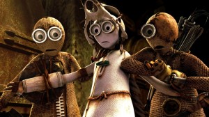 Voiced by Elijah Wood, #9, from left, #7 (voiced by Jennifer Connelly), and #5 (voiced by John C. Reilly) face peril in Shane Acker's epic adventure fantasy "9," which Focus Features releases nationwide on September 9, 2009. (Courtesy Focus Features/MCT)