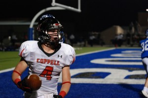 Cam McDaniel Cam McDaniel after a touch down against Weatherford High School. Coppell won the game 42-0. Photo by Tyler Morris