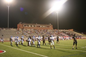 Cowboys line up waiting for the play from the coaches in the game vs South Garland. Photo by Tyler Morris