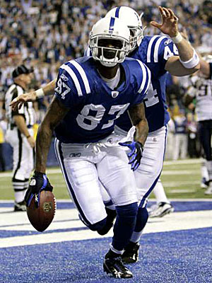Reggie Wayne (87) had 10 catches for 126 yards on the night in the Colts 35-34 win over the Patriots