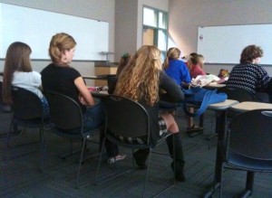 Senior dual-credit students focusing on lecture in Amy Smith's Government 2301 class