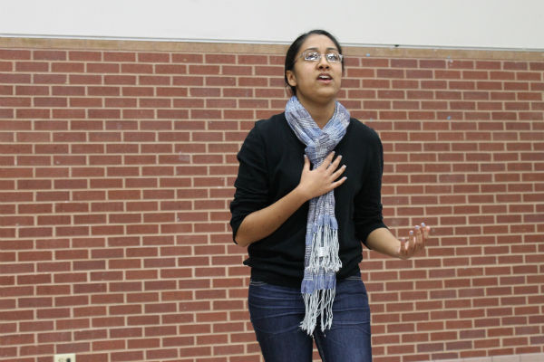 Senior Khadijah Adenwala auditioned for Heritage Night by singing 'What Makes You Beautiful' by One Direction. Heritage Night, hosted by the Junior World Affairs Council, will be Friday night, February 15th. Photo by Rinu Daniel.