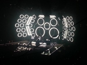 The stage takes on the appearance of a stereo as the band performs "Stereo Hearts." Courtesy of Claire Brown
