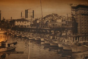 Tarantino's Restaurant is the building to the far right in this mural from 1925 of Fisherman's Wharf. Photo by Tuulia Koponen.