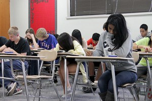 Students test in teacher Reagan Richmond's 7th period Geometry class. Photo by Rinu Daniel.