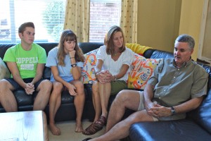 Left to right: Trevor, Taylor, Roma and Paul Stiff reflect upon Trevor's experience with Encephalitis. Photo by Regan Sullivan.