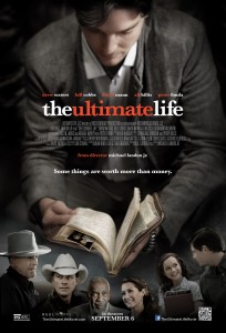 The official movie poster for The Ultimate LIfe with Logan Bartholomew as Jason Stevens holding Red's journal.