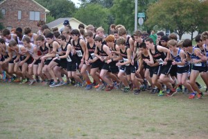 The JV boys went into a tiebreaker for third place with Flower Mound, and senior Chandler Moake's time put them ahead. Photo by Elizabeth Sims