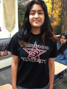 Sophomore Veena Suthendran celebrates red ribbon week this past Friday by wearing a CHS Tennis shirt on spirit day.