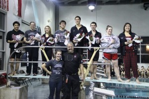 Eight swimming and diving seniors were recognized on Jan. 9. at their last home meet before Districts, Regionals and State Photo by Francesca Graham.