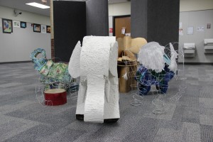 3D art students started displaying new art projects around CHS this week. These elephants sculptures can be found in the freshman center. Photo by Sandy Iyer.