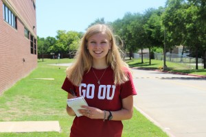 Senior Elizabeth Sims is the enterprise editor of The Sidekick newspaper. She will attend the University of Oklahoma in the fall to study journalisms. Photo by Sandy Iyer.