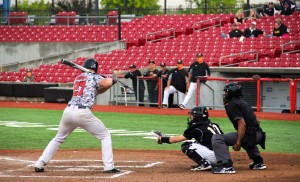 Freshman designate hitter Trey Bercerra at-bat for the Cowboys in their 4-0 loss to Mansfield on Thursday, May 8. Photo by Shannon Wilkenson