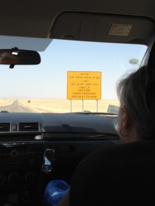 The Trakhtengerts family travels on an Israeli road, seeing multiple road signs written in different languages. Photo courtesy of Natasha Livshits. 