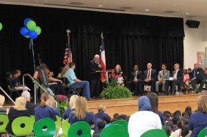 Richard J. Lee makes a speech before the ribbon cutting. He previously served as Coppell's fire depertment chief and was a board member for 20 years.