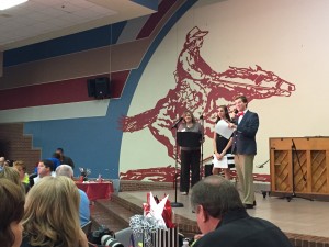 Past President Mary Miller, Vice President Sheridan Miller and President Cole Cloutier hosted theater's silent auction dinner and review on Sept. 27 in the cafeteria. Photo by Nicole Messer.