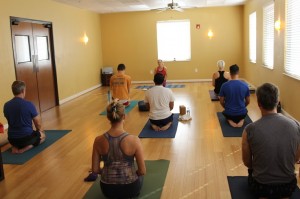 Yoga class attendees wait for instruction before morning class on Oct. 25. Photo by Stephanie Alexander  