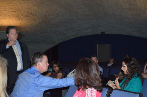 One of the many Coppell parents in the audience asks a question regaurding the drug awareness presentation in the Coppell Middle School West auditorium on Ocotber 28, 2014. Photo by Amanda Hair. 