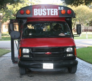 The bus Spencer Moore and his father bought is named "BUSTER 2.0" after the bus Moore's older brother had for the student section last year "BUSTER" fell through. The name BUSTER was created by combining a common name with the term bus. "BUSTER" is displayed throughout the bus such as on the front of the bus shown here, the back, as well as on the ceiling inside the bus. Photo by Tuulia Koponen.