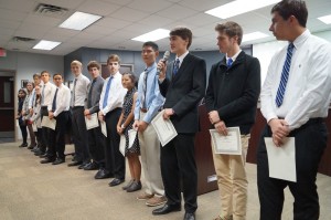 19 section leaders were recognized at the Board of Trustees meeting on Nov. 17 for earning eighth place at the UIL State Band Marching competition, which was held in San Antonio. Photo by Chelsea Banks. 