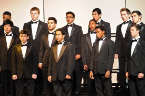 The Men’s choir, consisting mostly of freshmen and men who are new to the choir department,  performs in the Coppell Choir Winter Concert on Dec. 11 in the auditorium at CHS. All the choirs sang a variety of holiday songs in spirit of the upcoming holidays.