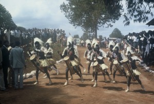Neighboring Kenya tribe performs a dance in order to raise funds for the school. Photo courtesy Lowell Johnson.  