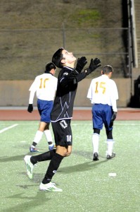 Senior Roberto Arguello celebrates as time expires on Coppell's 1-0 victory over El Paso Coronado. Coppell lost the night before 1-0 to McKinney Boyd.