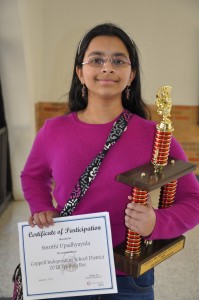 Seventh grader Smrithi Upadhyayula won the CISD Spelling Bee on Jan. 7. Photo Courtesy Tamerah Ringo, CISD Director of Communications and Public Relations.