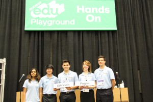 The Disruptive Innovation Lemelson-Mit Inventeam poses for a quick team photo after they finished presenting. Photo courtesy of Ruth Fernandes.