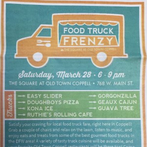 A flier for the Food Truck Frenzy shows residents what to look forward to in Old Town Coppell on March 28. Photo by Gabby Sahm