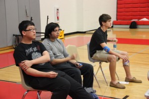 Coppell High School students relax and recover after donating blood during the Red Jacket’s second blood drive this year on Feb. 13 in the small gym at CHS. Photo by Sarah VanderPol.