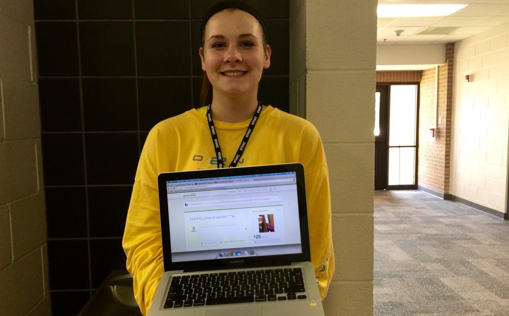 New Tech High @Coppell sophomore Emily Palmer displays her Go Fund Me page on her laptop. Palmer started the page in order to raise funds  to attend a medical conference in Boston. 