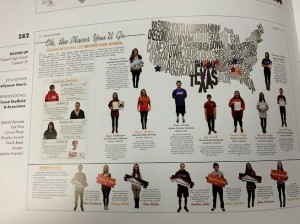 Coppell High School's 2014 Round-Up yearbook's winning spread "Oh the Places You'll Go." This spread shows where seniors plan to go beyond the walls of CHS. Photo by Sloane Samberson.