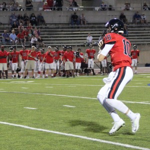 Coppell High School JV Red sophomore and quarterback Wiley Green passes in the Cowboys’ victory over L.D. Bell 31-0 on Sept. 24 at Buddy Echols Field. 