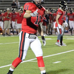 Coppell High School  JV Red sophomore Reese Walker aligns himself with the referee Sept. 24 at Buddy Echols Field. The Cowboys defeated L.D. Bell 31-0. 