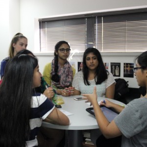 Coppell High School senior Prinon Shahed discusses future service projects at the Coppell Red Cross Club meeting on Tuesday. Shahed will be focusing on biomedical services throughout the school year. Photo by Ayoung Jo.