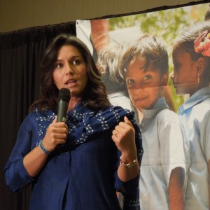 Congresswoman Tulsi Gabbard addresses the crowd at the annual Akshaya Patra Gala on Oct. 24 at the Dallas Marriott hotel. The gala raised over $26000 for meals for impoverished children in India. Photo by Meha Srivastav.