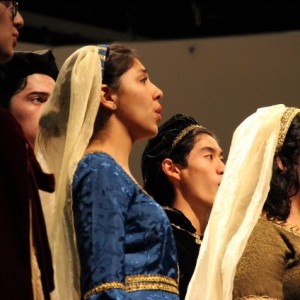 During the winter choir concert that occurred on Tuesday night in the Coppell High School auditorium, the CHS Madrigals choir performs one of their few songs of the evening. Many different choirs performed during the show, which began at 7:30 p.m. in the CHS auditorium. Photo by Amanda Hair.