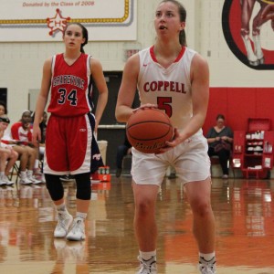 Coppell High School junior shooting guard Emma Johnson shoots and scores against Grapevine High School Tuesday night in the Cowgirls 33-32 victory over Grapevine High School. 