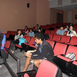 Coppell High School students begin to fill the seats in the lecture hall Wednesday after school for the guest speaker Jane Shin’s presentation hosted by the STIR club. The club has hosted other guest speakers such as Nobel Prize recipient, Dr.Michael S. Brown, and hopes to bring more in the future. Photo by Ayoung Jo.