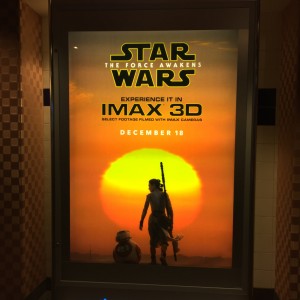 A poster for the new Star Wars movie, "Star Wars: The Force Awakens" is displayed at the AMC Theatres in Grapevine Mills Mall. The seventh film in the series was released on Dec. 18 and featured characters from the original trilogy such as Luke Skywalker and Han Solo. Photo by Kelly Monaghan. 
